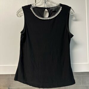 INC International Concepts Black Sleeveless Top with Beaded Neckline M